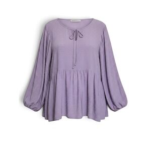 Rusttydustty Womens Lavender Swiss Dot Babydoll Top Bishop Sleeve Purple 2XL